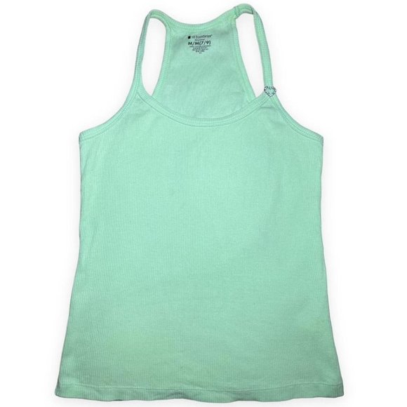 Rhinestone Heart Lime Green Cotton Tank Top Shirt - Picture 1 of 3